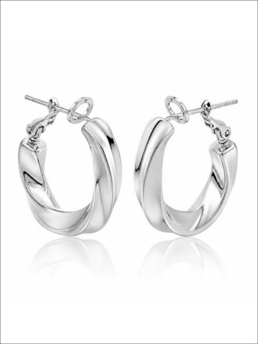14K White Gold Plated Chunky Dome Hoop Earrings Lightweight Hypoallergenic